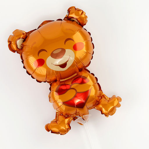 Цена за 5 шт. Воздушный шар фольгированный 16" «Мишка с сердцем», фигура, для палочки