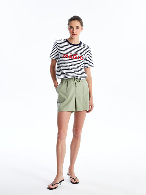 Bisiklet Yaka ?izgili K?sa Kollu Kad?n Ti??rt