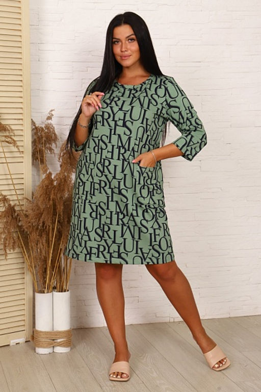 Платье с карманами футер с лайкрой, зеленый (689-3) - Плиона фото 4