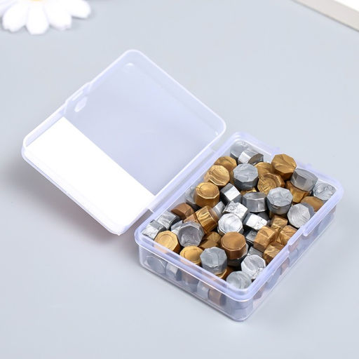 Сургуч в гранулах в коробочке Восьмигранник золото и серебро 35 гр 2,4х5,5х7 см - Арт узор фото 2