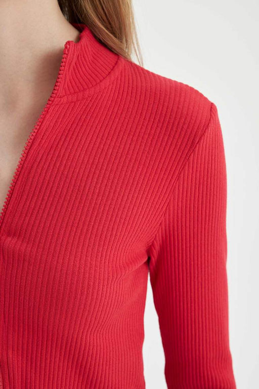 Кардиган в рубчик с приталенным воротником-стойкой и камзолом - Defacto фото 5