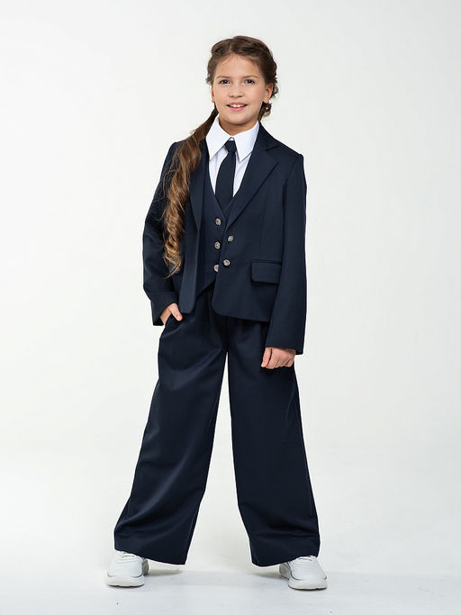 Синий школьный пиджак для девочек Mooriposh, модель 0717