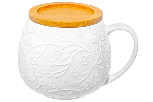 Кружка 400 мл 12,5*10*9,7 см Веточки-цветочки бочонок + крышка-подставка - Elan gallery фото 4