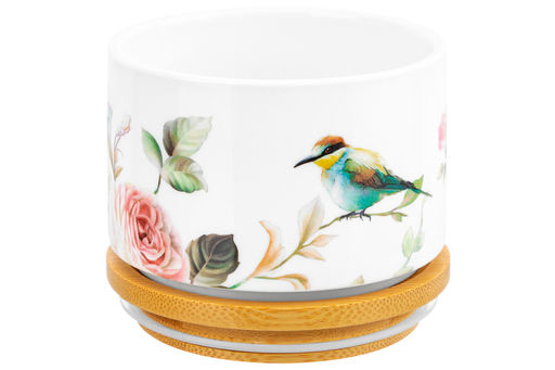 Банка д/хранения 250 мл 9,3*9,3*7 см Певчие птички + дер. крышка-подст. с сил. упл. (без золота) - Elan gallery фото 9