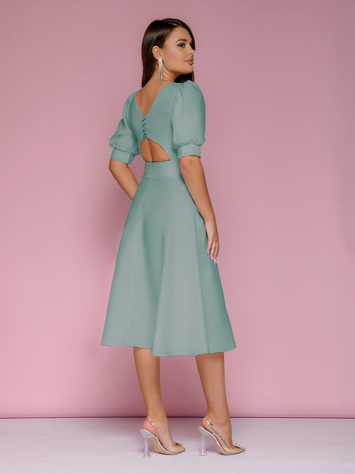 Платье мятного цвета длины миди с фигурным вырезом на спинке - 1001dress фото 3