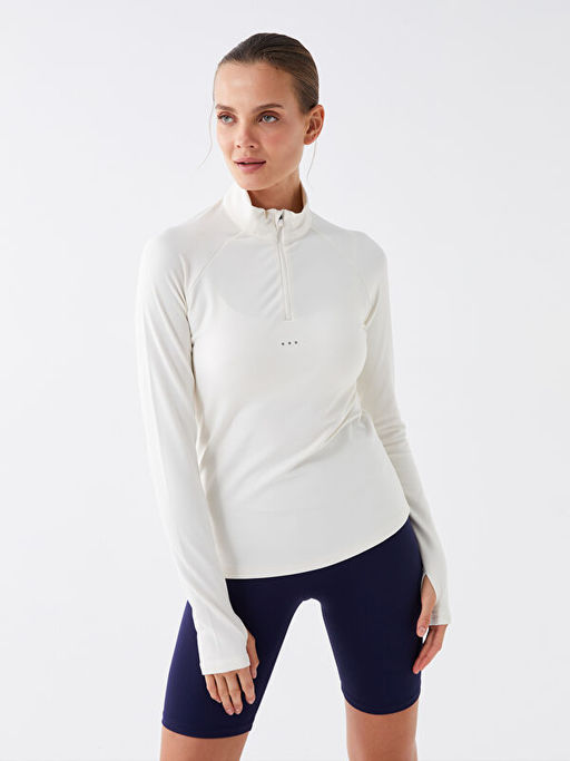 Dik Yaka Reflekt?r Bask?l? Uzun Kollu Kad?n Ti??rt