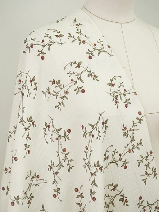 Муслин двухслойный с эф.жатости Ягодные веточки цв.сливочный, ш.1.4м, хл-100%, 110гр/м.кв - Купава фото 2