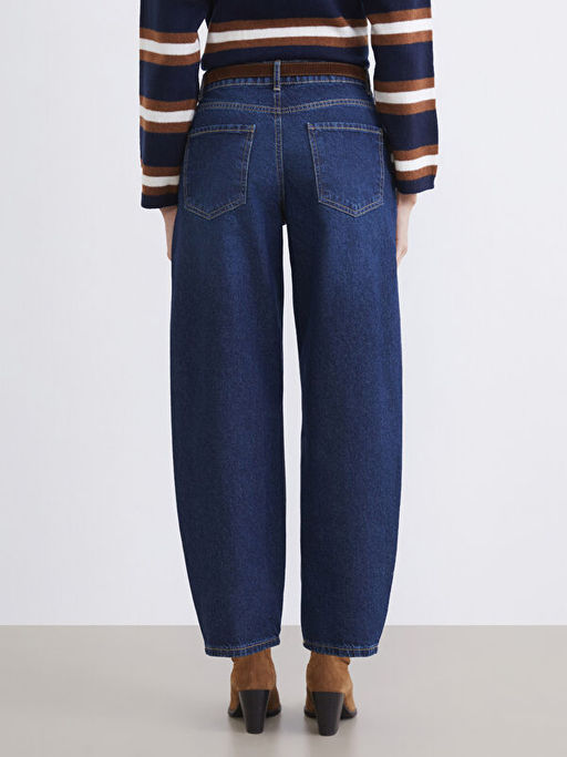 Beli Kemerli Barrel Fit Kad?n Jean Pantolon