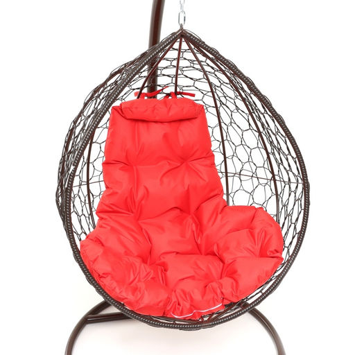 Кресло - кокон подвесное «Капля», 72×98×186 см, с искусственным ротангом, коричневое, с красной подушкой