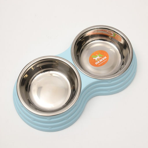Миска металлическая двойная на пластиковом основании, 25145 см, голубая - Пижон фото 4