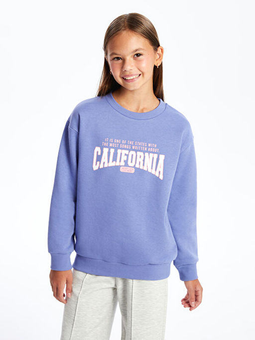 Bisiklet Yaka Bask?l? K?z ?ocuk Sweatshirt