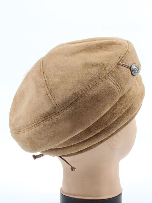 1151 BEIGE Берет зимний женский (искусственная замша, искусственный мех)