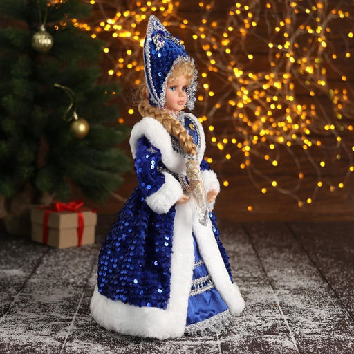 Снегурочка под ёлку Зимнее волшебство. В синей шубке и кокошнике, 35 см