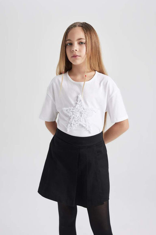 Белая футболка Relax Fit с короткими рукавами для девочек - Defacto фото 6