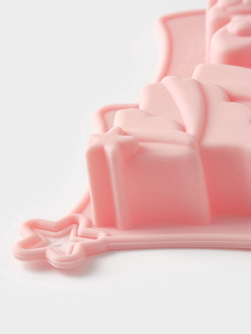 Форма для выпечки новогодняя Доляна «Ёлочки», силикон, 22×20.6×2.5 см, 6 ячеек, розовая