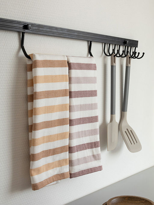 Набор кухонных полотенец 34x70, 2 шт белый/розовый, белый/оранжевый хлопок - Denastia фото 2