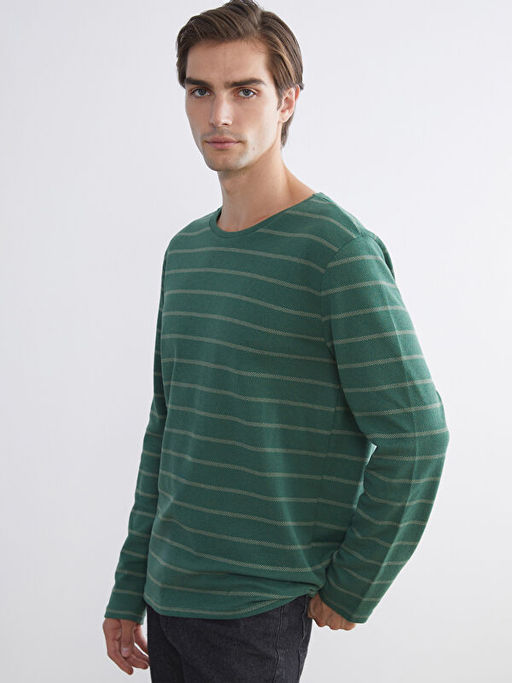 Bisiklet Yaka Uzun Kollu ?izgili Erkek Ti??rt