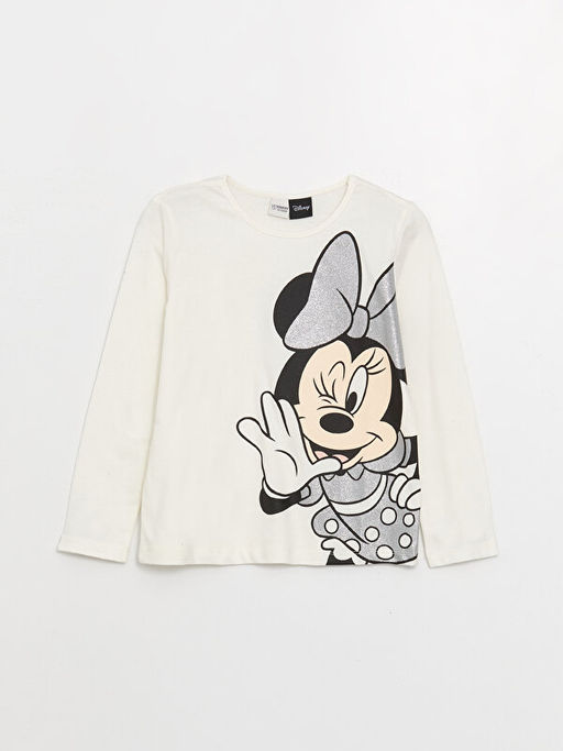 Bisiklet Yaka Minnie Mouse Bask?l? Uzun Kollu K?z ?ocuk Ti??rt