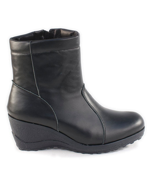 Полусапожки женские на платформе черные, кожа, молния