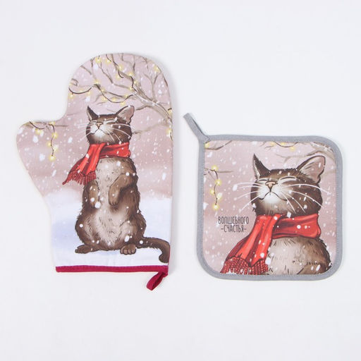 Набор кух. Этель Волшебного счастья: прихватка 19х19 см, варежка-прихватка 20х28 см, 100%  фото 2