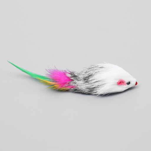 Мышь из натурального меха с хвостом из перьев, 6,5 см, микс цветов - Пижон фото 2