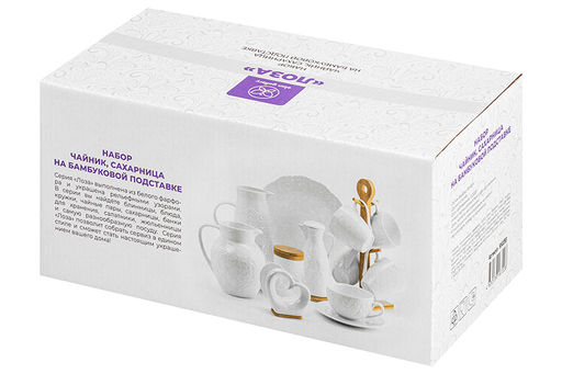 Набор - чайник 900 мл + сахарница 450 мл "Лоза" с ложкой на дер. подставке