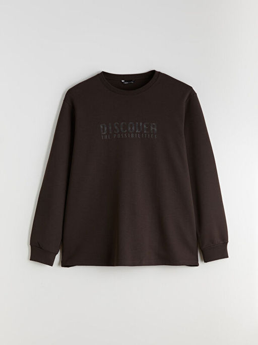 B?y?k Beden Bisiklet Yaka Bask?l? Erkek Sweatshirt