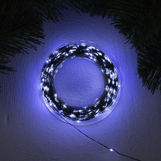 Гирлянда Нить 50 м роса, IP44, зелёная нить, 500 LED, свечение белое, 8 режимов, 31 В