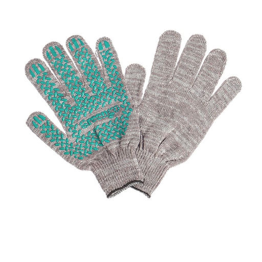 Цена за 10 шт. Перчатки рабочие, хб, вязка 10 класс, 4 нити, размер 9, с ПВХ точками, серые, Greengo фото 3