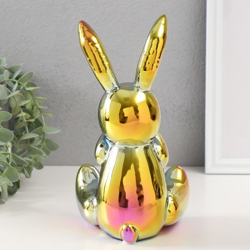 Фигурка керамика Зайка спрятал носик, зелёный хамелеон, 11?12?22 см