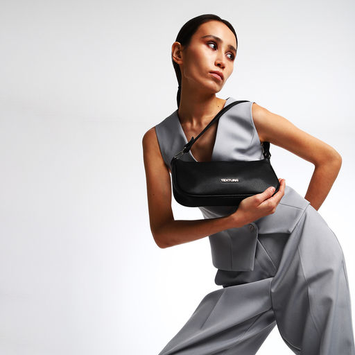 Сумка женская багет TEXTURA на молнии, 26×4×14 см, чёрная