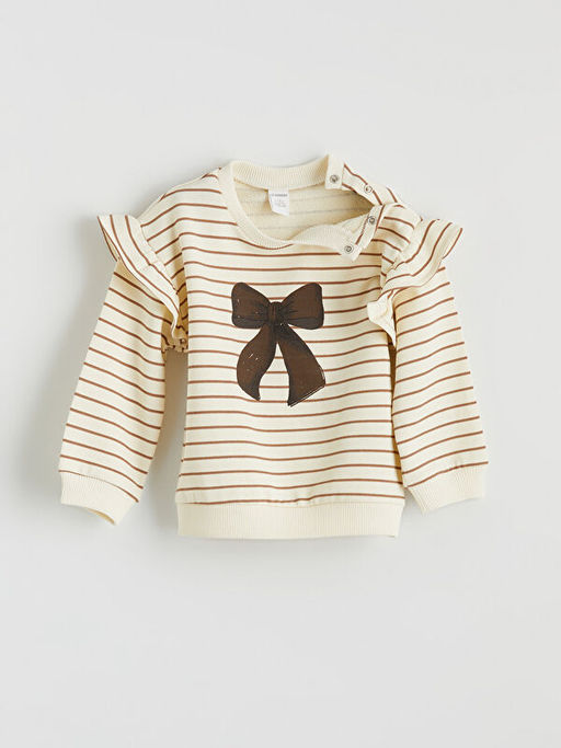Bisiklet Yaka Bask?l? K?z Bebek Sweatshirt
