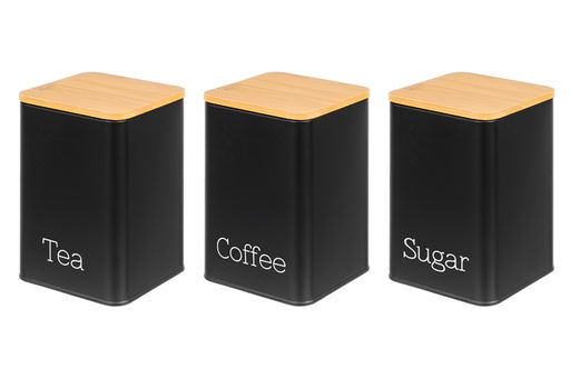 Набор 3 банок для сыпучих продуктов 1,1 л 9,5*9,5*14,5 см Чай, кофе, сахар черный с бамбук.крыш - Elan gallery фото 4