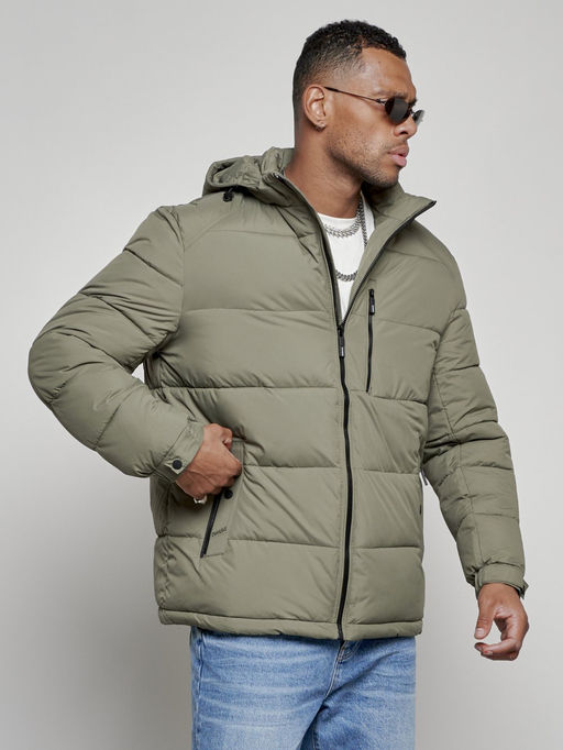 Куртка спортивная мужская зимняя с капюшоном цвета хаки 8362Kh - Wonderrman фото 8