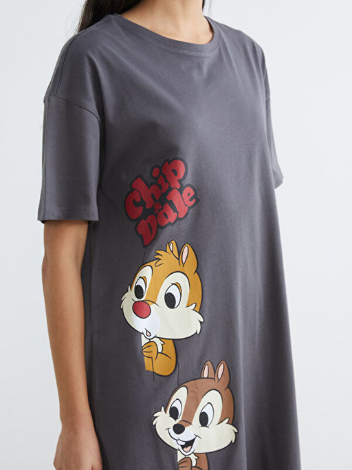 Bisiklet Yaka Chip and Dale Bask?l? Kad?n Gecelik