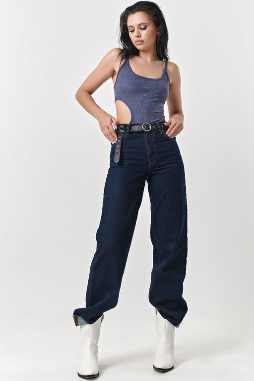 Боди из трикотажа в рубчик с люрексом мерцающий синий