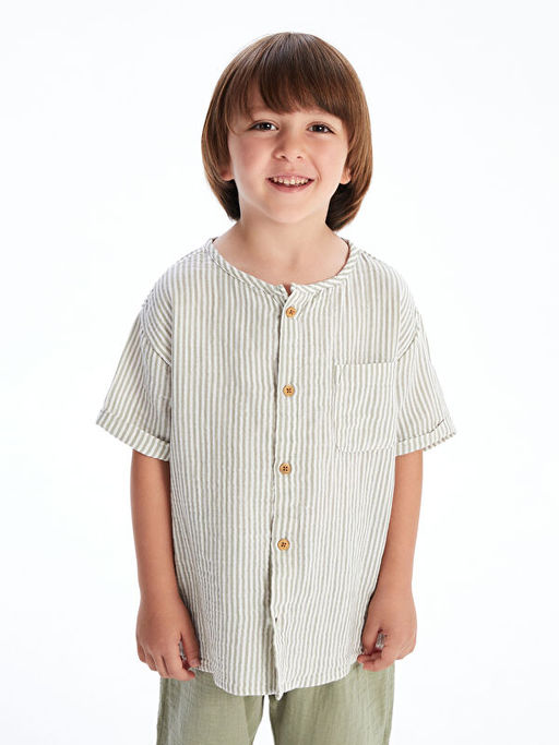 Hakim Yaka ?izgili Erkek ?ocuk G?mlek ve Pantolon 2li