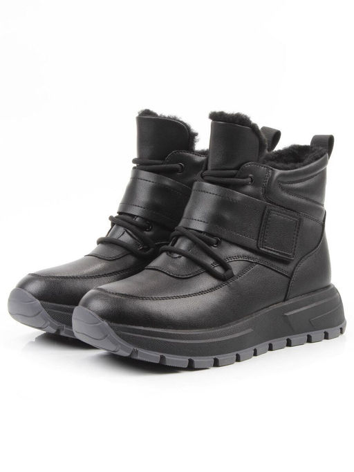 04-WB012-1M BLACK Кроссовки зимние женские (натуральная кожа, 100% шерсть)