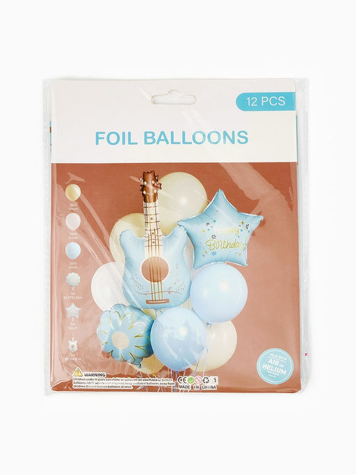 Воздушные шары "Голубая гитара" фольга, латекс, набор 12 штук
