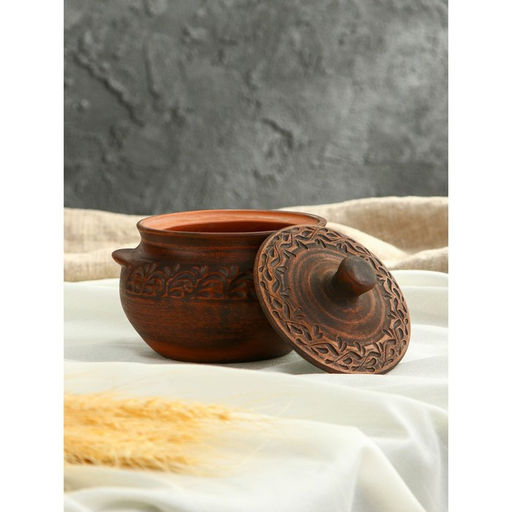 Горшок для запекания с крышкой «Лоли», декор, красная глина, 600 мл, микс