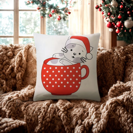 Наволочка декоративная новогодняя Этель. Новогодняя чашка в горошек 40?40 см