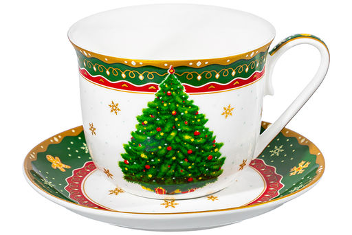 Чайная пара 2 пр. 450 мл 14*11*8,5 см Новогодняя ёлка зеленый узор NEW BONE CHINA - Elan gallery фото 7