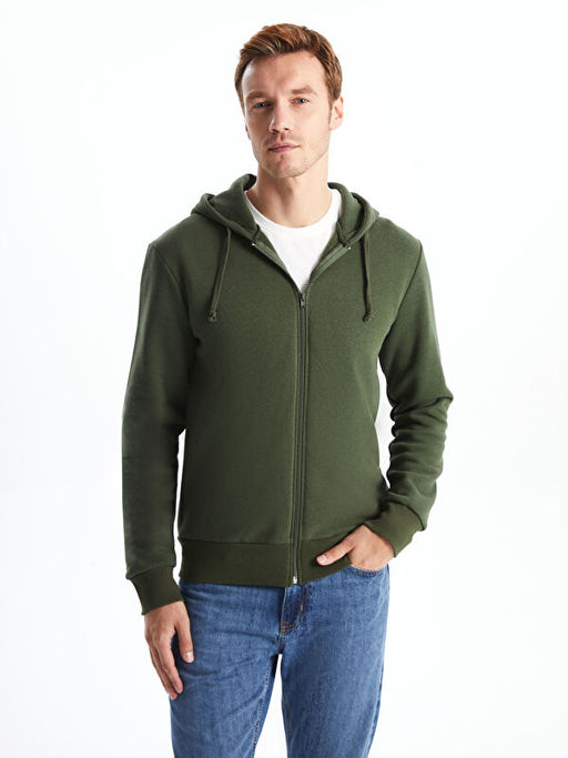 Kap??onlu Uzun Kollu Erkek Kal?n Fermuarl? Sweatshirt