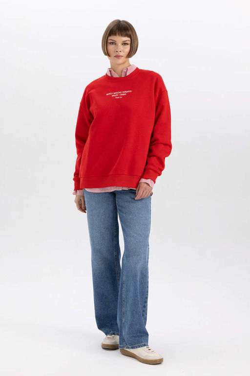 Толстый свитшот Relax Fit с круглым вырезом - Defacto фото 2