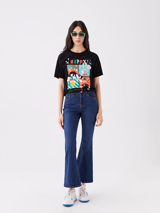 Bisiklet Yaka Y?lba?? Temal? Bugs Bunny Bask?l? K?sa Kollu Kad?n Ti??rt - Waikiki фото 3