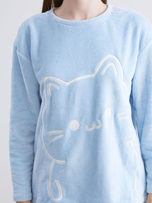 Kedi Nak??l? Pel?? Kad?n Pijama Tak?m?