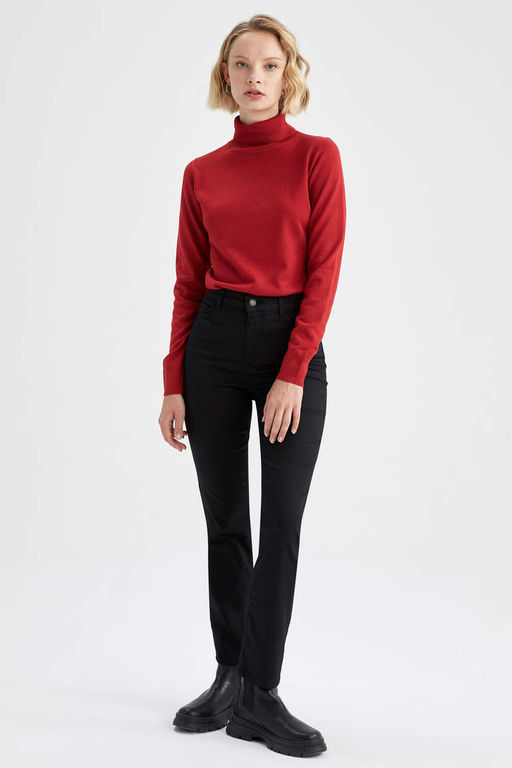 Очень мягкий красный свитер с водолазкой и кашемировым фактурным рисунком - Defacto фото 2