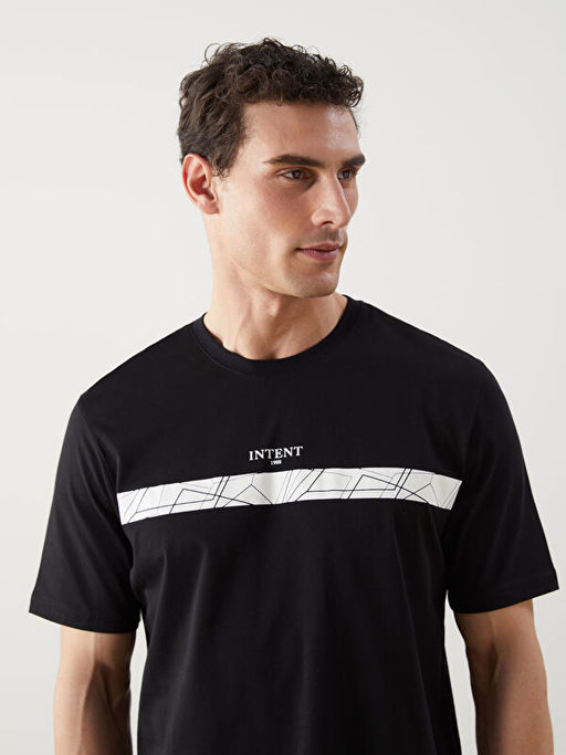 Bisiklet Yaka Bask?l? Penye Erkek Ti??rt