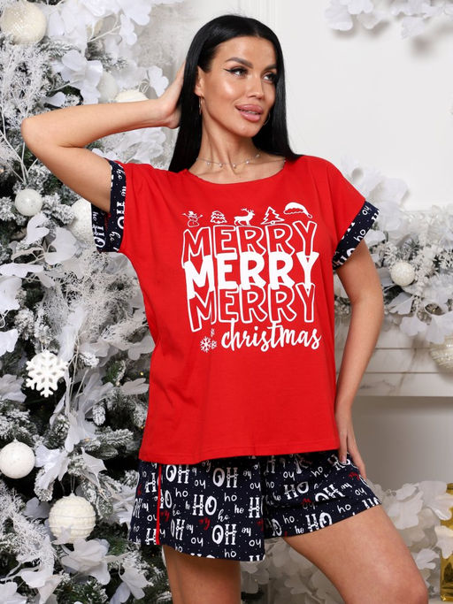 363 ПИЖАМА ЖЕНСКАЯ (шорты) (Красный/тёмно-синий) - А-дина фото 4