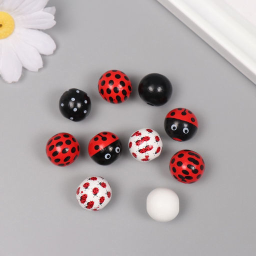 Цена за 2 шт. Бусины для творчества дерево "Божья коровка" набор 10 шт 1,6х1,6х1,6 см